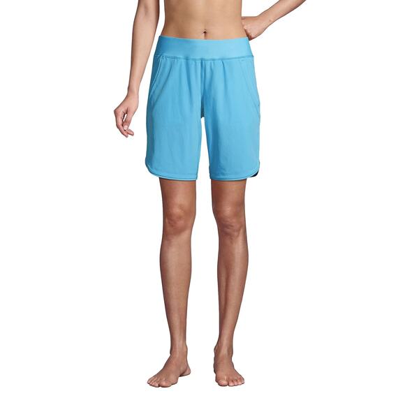 Lands' End Teal Women's 9" Quick Dry Elastic Waist Board Shorts Swim | Size 12 - Picture 1 of 7